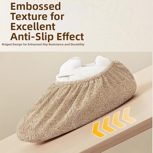 Non Woven Disposable Non Slip Shoe Covers 50Pcs (25 Pairs)(Brown) - color: Brown