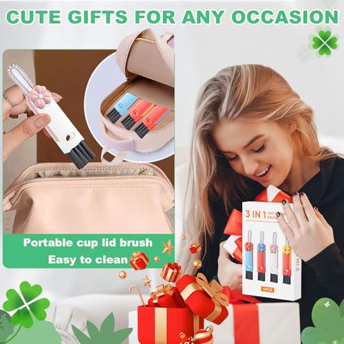 3 in 1 Cup Lid Cleaning Brush, Multifunctional Gap Cleaning Brush, Home Kitchen Crevice Brush, Portable Bottle Cleaner Brush for Cleaning Tight Spaces, Bottle Gaps, Travel Mug Caps(4 PCS) - color: Blue, Orange, Pink, Red(4pcs)