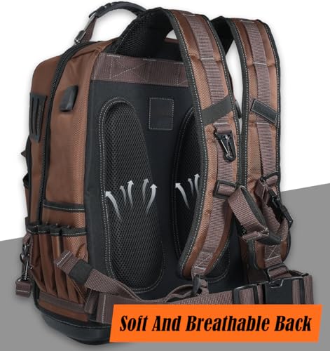 WELKINLAND 70Pockets HVAC Tool Backpack With Tool Roll, Tool Bag Backpack