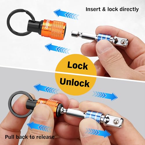 6-Piece Bit Holder Key Chain, 1/4 inch Orange Hex Shank Bit Holders, Quick Release Design with Keychain Carabiner for Nut Driver, Screwdriver & Drill Bits, Tools Gifts for Men - style: 6 Bit Holder Key Chain Orange