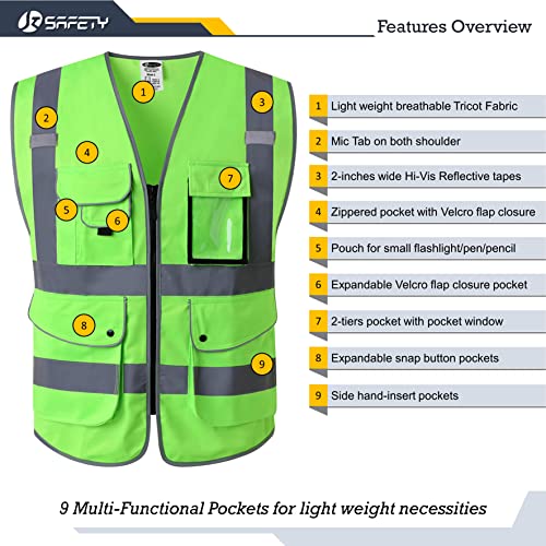 JKSafety Safety Vest for Men Women Reflective Hi Vis JK150 Green M - color: Green, size: Medium