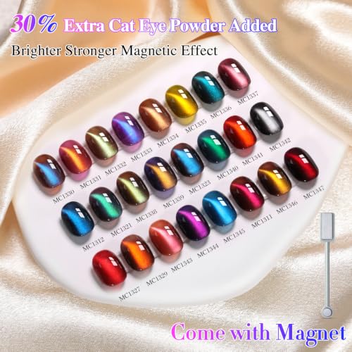 Double Rhythm 28Pcs 0.5Oz Cat Eye Gel Nail Polish Set Same Color Same Bottle Gel Polish Kit Nail Art Manicure Salon DIY at Home for Women (Dark Navy Blue Green Burgundy Brown-T24-15) - color: Iridescent Shadow