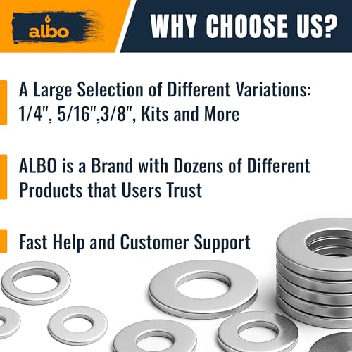 ALBO 500 Pcs 304 Stainless Steel Fender Washers, M3-M12 & SAE Sizes - size: Assorted Sizes - 500pcs