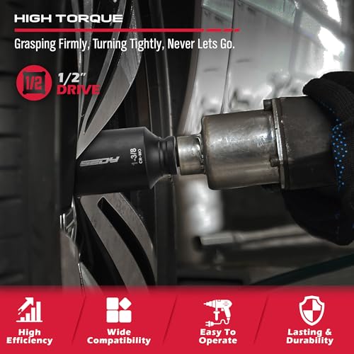 SAE Deep Impact Socket Set 8-Piece 1/2-inch Drive Wheel Axle Nut Wrench Large Sockets Standard Adapter 1-11/16 1-9/16 1-3/8 1-7/16 1-1/2 1-5/8 1-3/4 Imperial Spindle Joint Torque Bearing Locknut Truck - style: 1/2" | 8-Piece SAE Jumbo