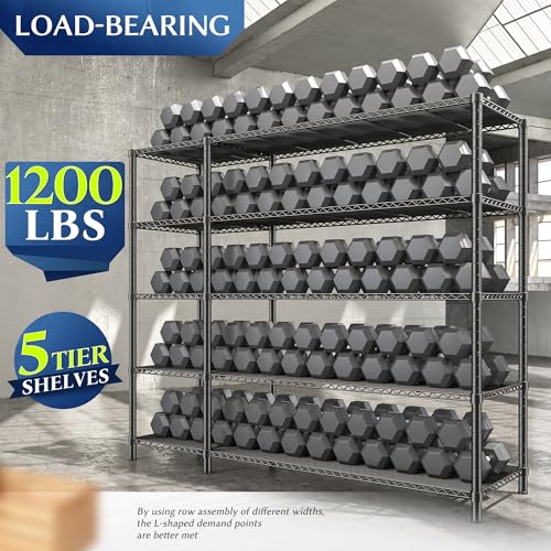 Romorgniz 52.36" W Storage Shelves, 1200LBS Heavy-Duty&L-Shaped for Kitchen - size: 13.78"D x 52.36"W x 70.8"H