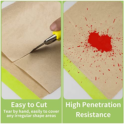Tangibay Pre-Taped Masking Paper for Painting - 12 inch x 50 feet Tape and Drape Painters Paper, Paint Adhesive Protective Paper Roll for Covering Skirting, Frames, Cars and Auto Body (1 Roll) - size: 1 Roll: 12"