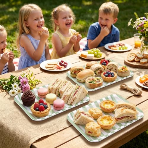 JarThenaAMCS 3Pcs Sage Green Stripe Serving Trays Hand Painted Striped Serving Dish Reusable Melamine Platter for Wedding Birthday Baby Shower Graduation Party Sharing Food Supplies