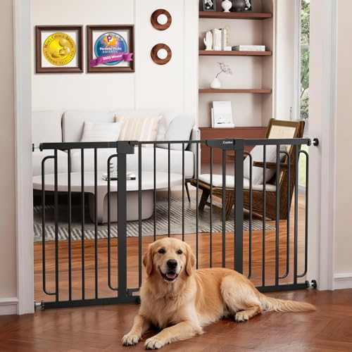 Cumbor 30.4-56.8" Extra Wide Baby Gate, Auto Close Dual Lock Dog Gate Black - color: Black, size: 30.4"-56.8" W x 30.5" H