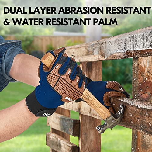 Vgo...…1Pair Leather Heavy Duty Work Gloves,Mechanics Gloves,Impact Resistant, Anti-Vibration, Water-repellent (CA7725) - color: 1 Pair - Blue, size: Small(Pack of 1)