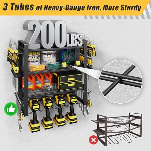 4-Tier Power Tool Organizer Wall Mount, 200LBS Capacity, 4 Drill Holders - size: 16.5" Width 4-Tier