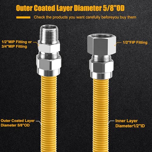 48" Gas Dryer Hose Kit,Stainless Steel Stove Gas Line with Connector 1/2" MIP 3/4"FIP 1/2"FIP(3/4"MIP) Fitting,5/8" OD(1/2" ID) Gas Connector Kit for Stove,Gas Stove, Dryer,Water Heater-by MIFLUS - size: 48in