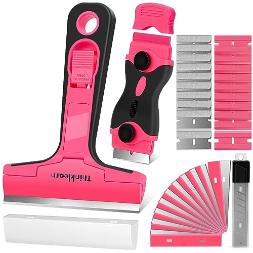 THINKLEARN Razor Blade Scraper Tool, Pink Razor Scraper with 40Pcs Blades - color: 42pcs Razor Scraper Set