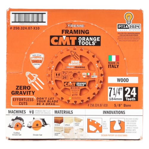 CMT Orange Tool 250.324.07-X10 FRAMING Zero Gravity 7-1/4”x5/8”, 10 Pack