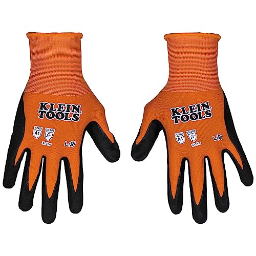 KLEIN TOOLS 60672 Work Gloves, Knit Dipped Cut Resistant ANSI A1 Nitrile Coated Gloves, Nylon-Spandex, Touchscreen Capable, Large, 1-Pair - size: Large, style: 1-pair Pack