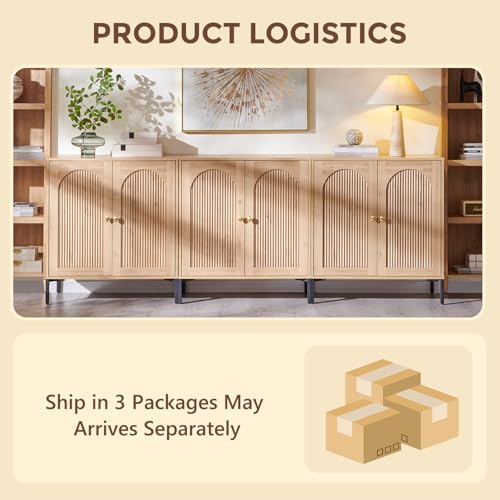 IFGET 92.63" W Modern Arched Sideboard Buffet Cabinet with Storage, Natural - color: Natural, size: 3 Pieces