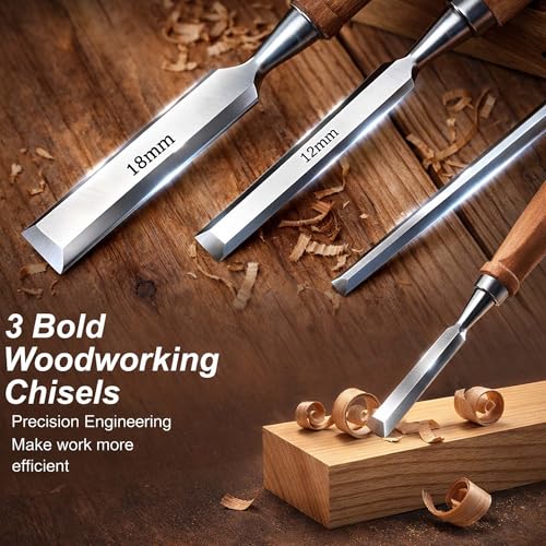 Wood Carving Kit, 25Pcs Complete Whittling Kit - 9 Walnut Handles Wood Carving Knife, 5 Detail Knifes, 3 Chisels, Professional Woodworking Tool Set for Beginners DIY Crafts & Gifts