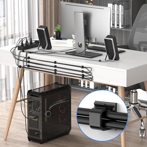 40Pack Large Cable Clips, Adhesive Wire Holders for Desk Wall, Black - color: Black