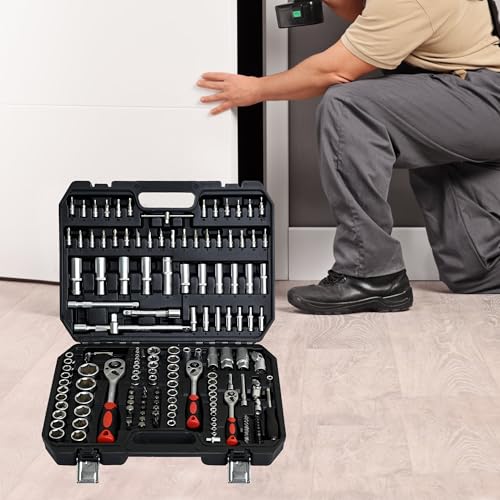 171PCS Tool Set, Socket & Ratchet Wrench Tool Kit, Home Auto Repair Tool Set with Portable Toolbox, Complete Tool Box Set Hand Tool Set, Mechanic Tool Set for DIY Enthusiasts & Mechanics - color: 171pcs - Black