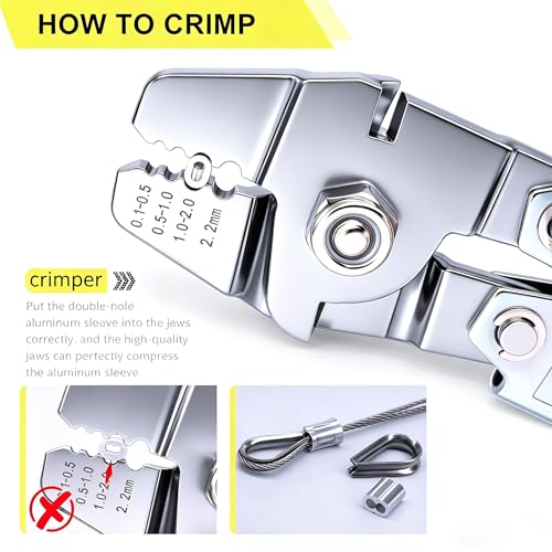 Twidec/Wire Rope Crimping Tool Up To 2.2mm Swaging Tool With 160PCS 1/16''Aluminum Crimping Loop Sleeve And 66FT 1/16'' 304 stainless steel Wire Rope 12PCS Wire Rope Thimbles Kit - style: 66FT