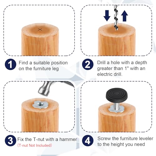 M8 Thread Furniture Feet Levelers, 12 PCS Adjustable Furniture Feet - size: M8