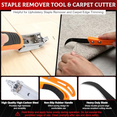 6Pcs Trim Removal Tool with Staple Remover Tool Kit, Nail Puller Baseboard Removal Tool Upholstery Staple Remover Clip Removal Tool Pry Bar Carpet Knife Fastener Remover Tool Kit for Car Wooden Floor