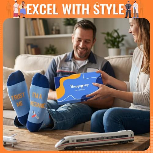HAPPYPOP Funny Gifts for Women Men - Mechanic Graphic Designer Bus Driver Plumber Sock - color: Trust Me I'm a Mechanic