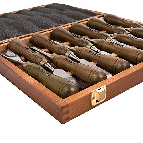 12-Piece Wood Carving Chisel Tools Set, Sharp CR-V Steel Blades - size: 12-Piece Carving Chisel