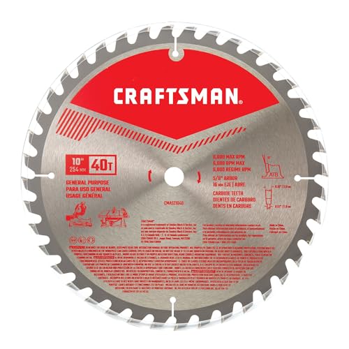 CRAFTSMAN 10 Inch 40T Carbide Circular Saw Blade/Table Saw Blade with 5/8 Inch Arbor (CMAS21040) - size: STANDARD, style: 10IN 40T