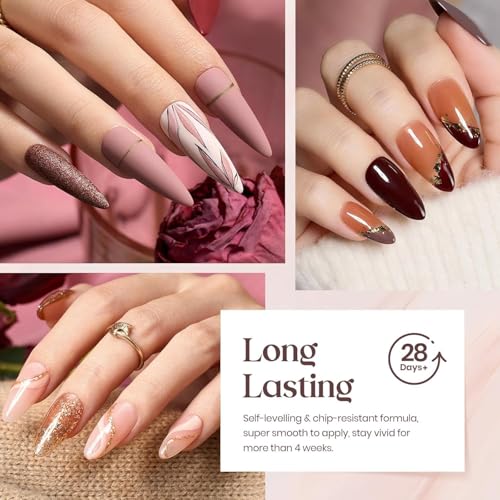 Beetles Gel Nail Polish Set 36 Colors Neutral Elegance Gel Polish Kit | Burgundy Red Blue Green Brown Gold Glitter Pink Gel with Base & Top Coat UV LED Needed Manicure Gifts for Women - color: 0- Neutral Elegance