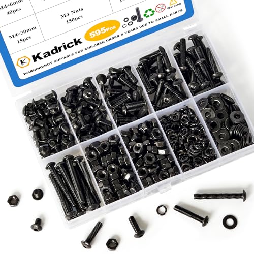 KADRICK 595Pcs M4 Screw Kit,Hex Socket Button Head M4 Bolts Length 6MM-30MM - size: M4 600Pcs 6-30mm