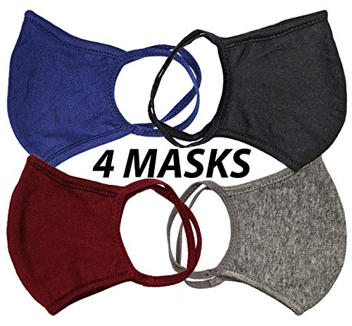 Universal Cloth Face Masks – Reusable Dust & Allergy Masks – 100% Cotton, 2 Layer, Washable, for Teens & Adults – Protects from Dust, Pollen, Pet Dander & More (Basics, Medium- Pack of 4)