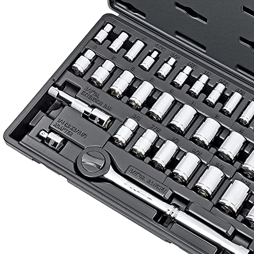 Carbyne 34-Piece 1/4 & 3/8 in. Drive Socket & Ratchet Set, SAE & Metric