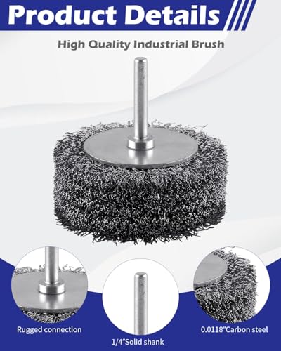 Rocaris 4 Pack Wire Brush for Drill Set, 3 Inch Carbon Steel Wire Wheel for Drill Attachments, Heavy Duty Rust Remover Brush Paint Rust & Corrosion, 1/4in Shank, 20000RPM