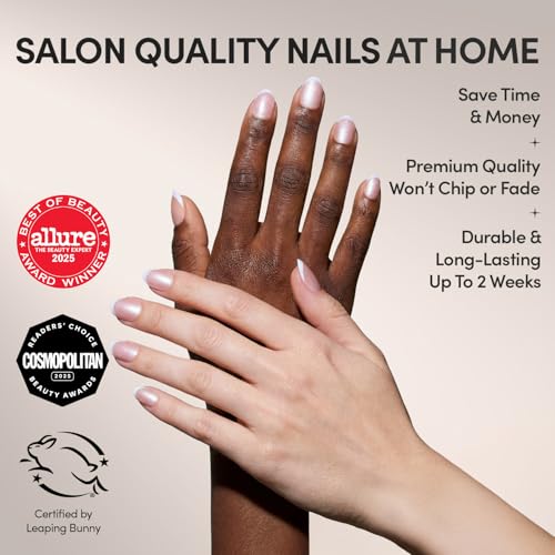 Glamnetic Press On Nails - Short Oval, Velvet Fake Nails 30 Pc Full Kit - color: 2N - Angelic Touch