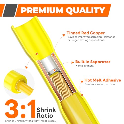 Crimping Tool For Heat Shrink Connectors, 220PCS AWG 26-10 Waterproof Automotive Marine Grade Heat Shrink Butt Connectors and Wire Stripper