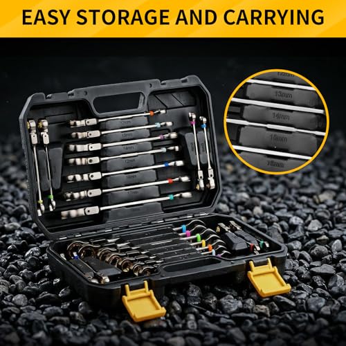 GRENPRO 23PC Flex Head Ratcheting Wrench Set Metric&SAE OpenEnd Combination - style: 23PCS Nickel Flex-Head Ratcheting Wrench Set
