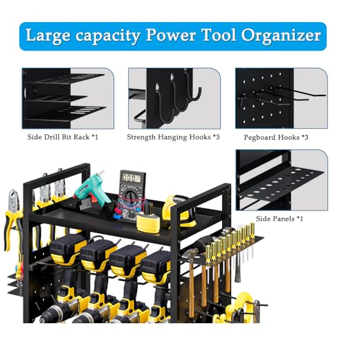 INGIORDAR Large Power Tool Organizer Storage Rolling Cart on Wheels,Black - size: 4 Tier (without Charging Station)