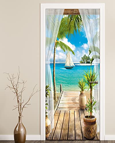 FLFK Door Decal Sticker - Ocean,Peel and Stick Mural,Combined Size 36"x80",Split into 2 Pieces - color: Mt1391, size: 36"x80"