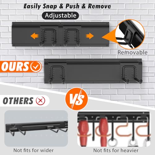 Housolution Garage Wall Organizer 64 Inch - 18Pack Carries 570 lbs | Garage Tool Organizer Storage System, 4 Rails with 12 Adjustable Hooks, Garden Tool Organizer for Warehouse, Workshop