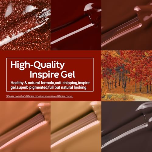 modelones Fall Gel Nail Polish Set 6 Colors, Brown Burnt Orange Burgundy - color: A A A1 Orange Burgundy