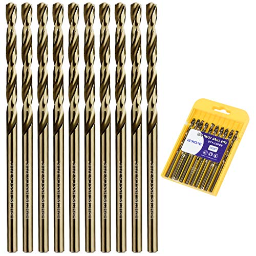 3/16 Inch Cobalt Drill Bits 10Pcs - HPHOPE M35 HSS Metal Twist Drill Bits Set, Jobber Drill Bits Length and Straight Shank, Suitable for Drilling in Hard Metal, Stainless Steel, Cast Iron - size: 3/16-inch, 10Pcs
