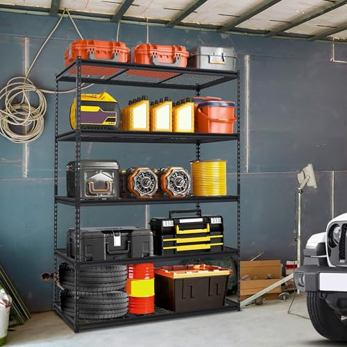 60x24x78 Inch Garage Shelving Heavy Duty, Storage Shelves 2500Lbs Capacity, Adjustable Metal Shelving Unit, 5 Tier Industrial Shelves for Basement Workshop - size: 60 x 24 x 78 inches