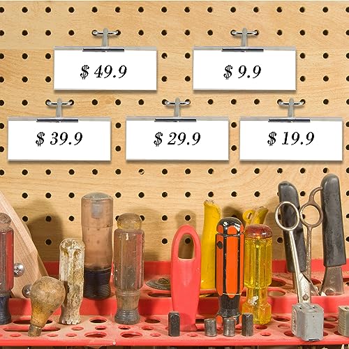 Thyle 50 Pcs Metal Scan Hook with Label Holder for 1/8" to 1/4" Pegboard, Peg Board Hooks with Price Tag, Pegboard Wall Accessories, Metal Hooks for Home Garage Retail Display Supplies (4 Inch) - size: 4 Inch