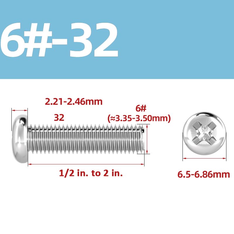 6#-32 x 3/8" Machine Screws, Phillips Pan Head, 100 Pack - size: 6#-32 x 3/8" 100pcs