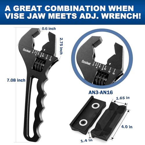 AN Fittings Wrench 3AN-16AN Hose Fittings Adjustable Wrench For An Hose End Fittings Adapter Lightweight Aluminum Black (With 4" Vise Jaws Pads) - color: Black, size: Large