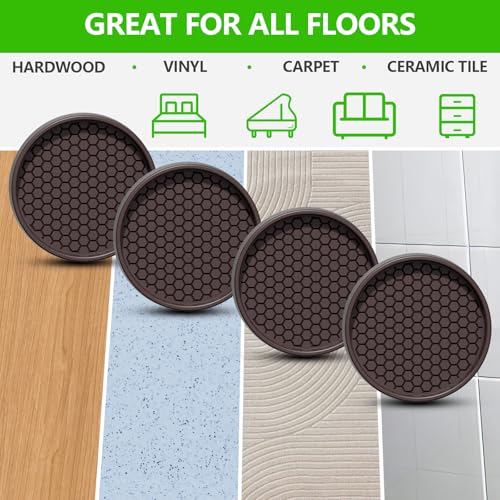 Non Slip Furniture Pads- 3"x3" Round Anti Skid Caster Cups Furniture Coasters, Anti-Sliding Grippers Floor Protectors for Furniture Bed, Couch, Chair Leg, Brown(Set of 4) | Furniture Coasters for Hardwood Floors, Furniture Stopper to Prevent Sliding, Keep