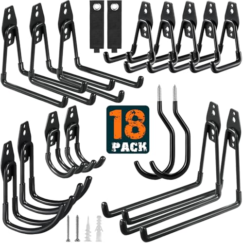 HUPBIPY 18 Pack Garage Hooks Heavy Duty, Wall Mount Ladder Hooks - color: 18 Pack Black