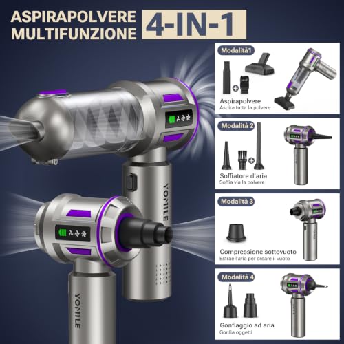 Yomile Mini Vacuum Cleaner, 2 in 1 27000PA Brushless Car Vacuum Air Duster 9000mAh Battery Air Blower Wireless Handheld Vacuum for Car,Office and Home - color: Dark Purple