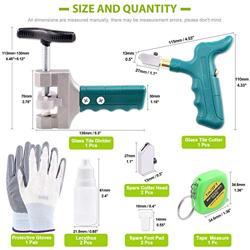 Keadic Glass Tile Cutter Tool Kit, Contains Glass Running Pliers, Oil Feed Carbide Tip with 5 Alloy Steel Blades, Spacers, Oil Bottles Tape Measure, Cut-resistant Gloves and Circular Glass Cutter
