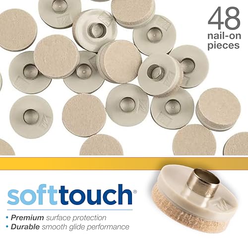 SoftTouch 1" Round Nail-On Felt Furniture Sliders, Protective Heavy-Duty Felt Pads for Wood Furniture and Hard Surfaces, 48-Count, Beige - color: Linen, size: 1 Inch, style: Value Pack